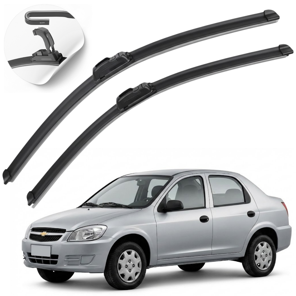 Kit Par Palheta Limpador Parabrisa Chevrolet Prisma Joy  2007 2008 2009 2010 2011 2012 Silicone Dianteiro Gancho
