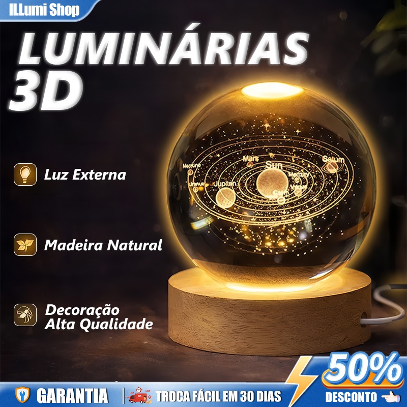 Luminária Cristal De Mesa,Sistema Solar Saturno Lua Galáxia LED Base Madeira Enfeite Decorativo Casa em Oferta na Shopee