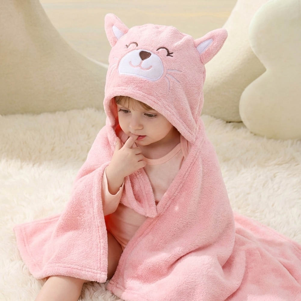 Toalha de Banho Bebê Cobertor de Bebê 95x65cm Felpuda Capuz Infantil Recém Nascido Com Orelhinha Menino e Menina