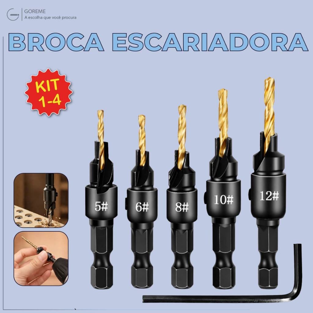 Jogo Broca Escariadora para Madeira com Escaneadores Ajustáveis Alta Durabilidade em Oferta na Shopee