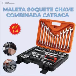 Maleta Soquete Chave Combinada Catraca Alta Durabilidade de Aço com Maleta Organizadora