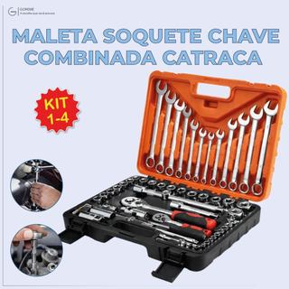 Maleta Soquete Chave Combinada Catraca Alta Durabilidade de Aço com Maleta Organizadora
