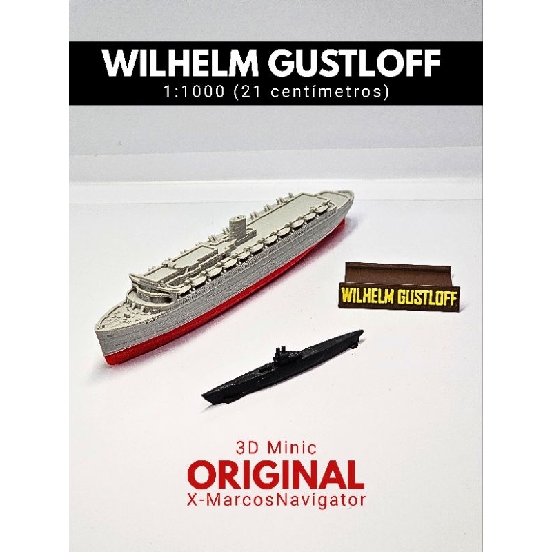 Miniatura Navio Wilhelm Gustloff 1:1000 - Kit com Submarino e Navio de Cruzeiro [3D Minic]