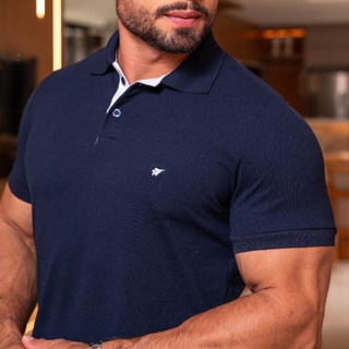 Camisa Polo Masculina Premium Slim Fit Algodão Piquet Casual Elegante Azul Marinho em Oferta na Shopee