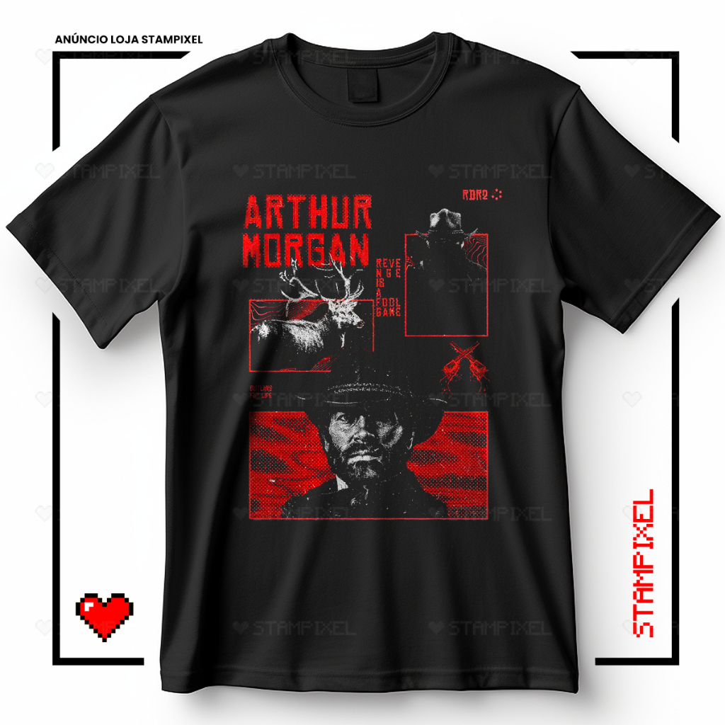 Camiseta Unissex Arthur Morgan Red Dead Redemption 2 Van Der Linde Blusa Geek Jogo Aventura T-shirt Camisa 100% Algodão