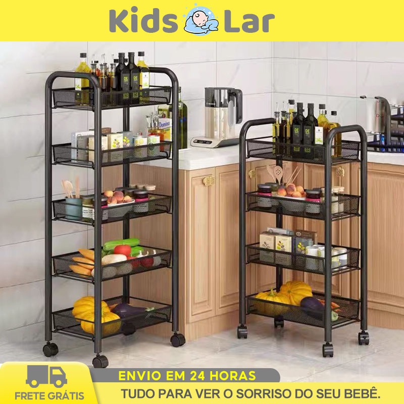 Carrinho Organizador Fruteira Multiuso Em Aço Com Rodinhas 3/4/5 Prateleiras em Oferta na Shopee