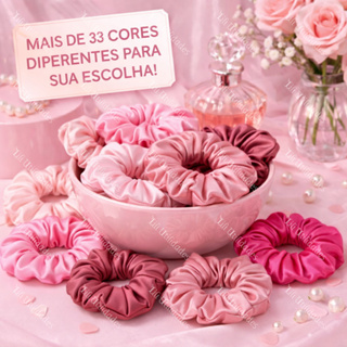 Kit 50 Xuxinha de Cetim com Costura Embutida Charmousse Scrunchie Anti Frizz Luxo em Oferta na Shopee