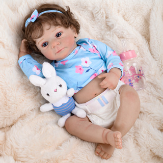 Bebê Reborn Silicone 48cm Menina Olhos Azuis  com Acessórios Já Pintada Pele 3D em Oferta na Shopee