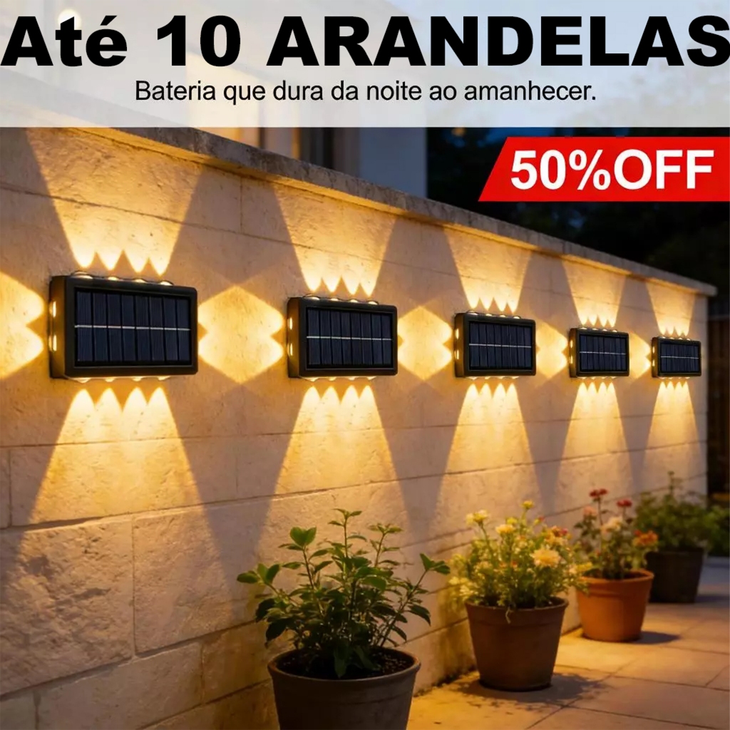 Até 10 Arandela Solar Externa Luz Amarela com Sensor de Luz, Liga e Desliga Auto, à Prova d‘Água para Muro Pátio Jardim em Oferta na Shopee