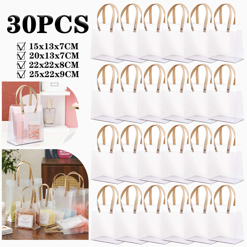 10~30 PCS Sacola Transparente Fosca PVC Com Alca Para Festa Aniversário