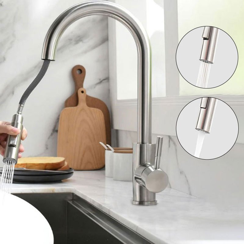 Torneira Cozinha Gourmet Bancada Misturador 2 modos Aço Inox 304 Cor Prata Escovado em Oferta na Shopee