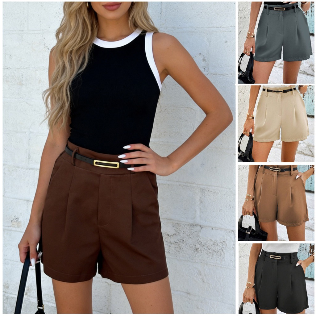 SV Shorts de alfaiataria feminino elegante, com bolsos e cinto para Verão& Carnaval em Oferta na Shopee