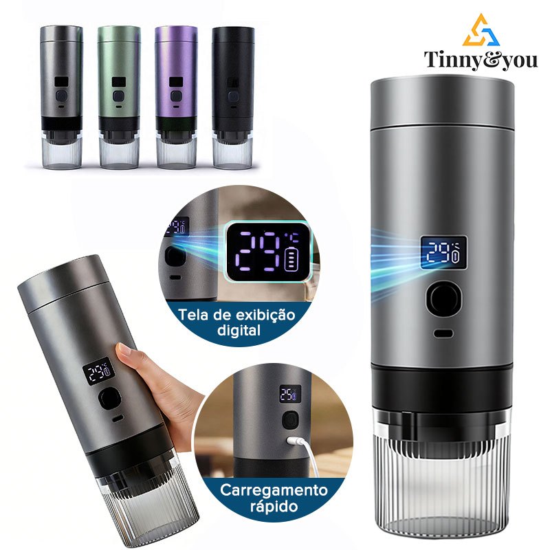 TINNY YOU Máquina de Café Portátil 3 em 1 Alta Pressão Bateria Recarregável Compacta para Espresso e Café Filtrado