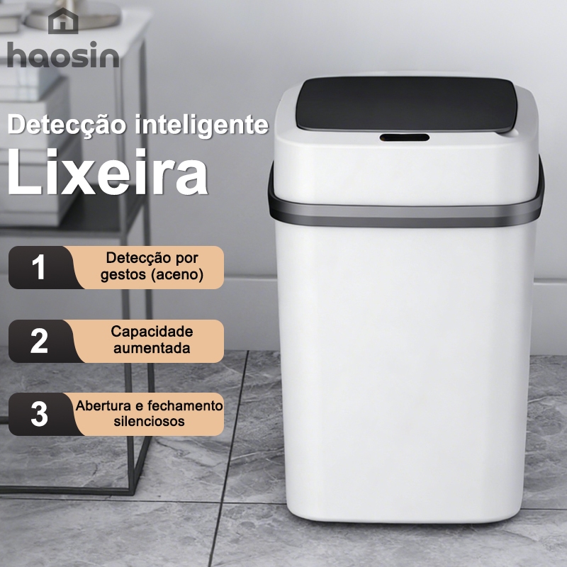 haosin Lixeira13L Sensor Automática Inteligente para Escritório Banheiro ou Cozinha/Salar cor branco