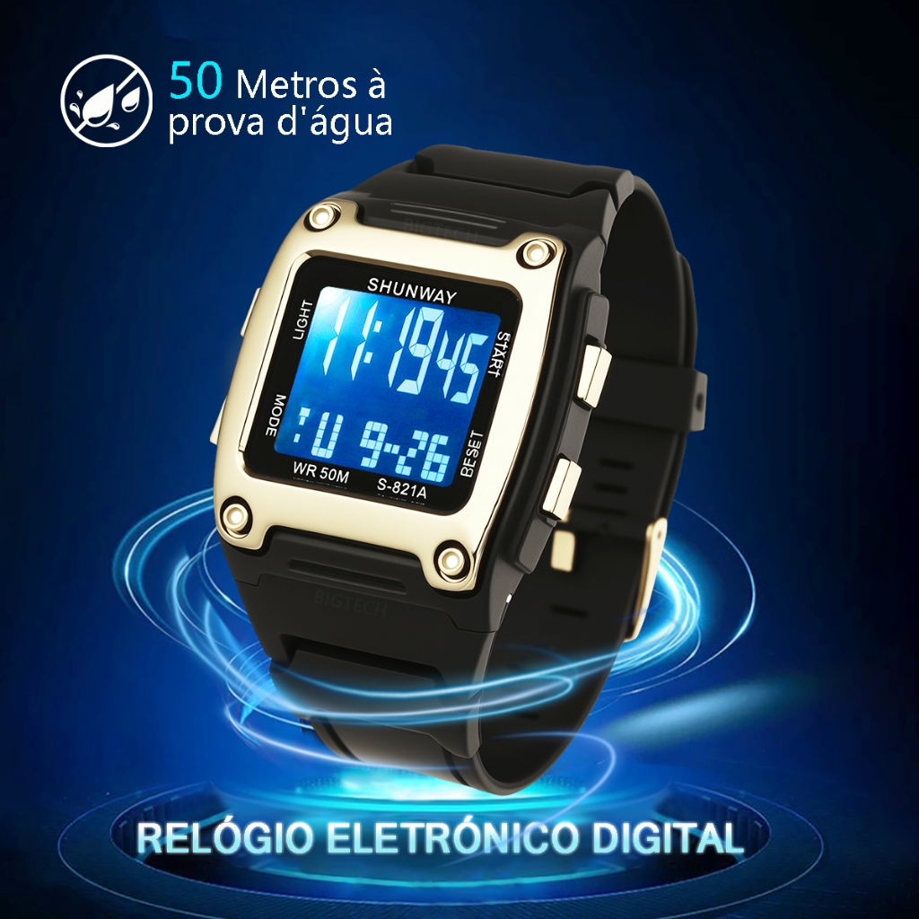 Relógio Eletrônico Esportivo Iluminação LED à Prova D'água 50M Cronômetro em Oferta na Shopee