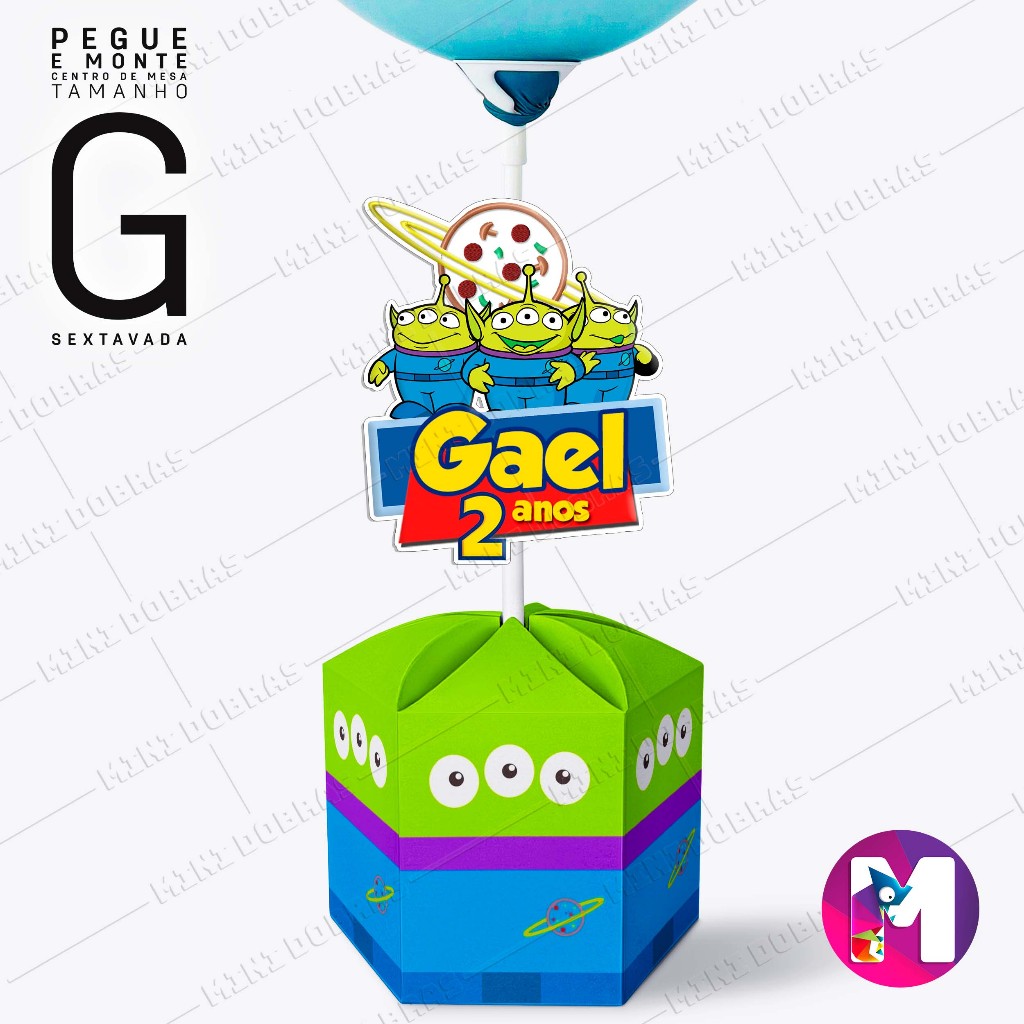 Centro de Mesa ALIEN TOY STORY - Caixa Sextavada - Tamanho G - Personalizado (PEGUE E MONTE)