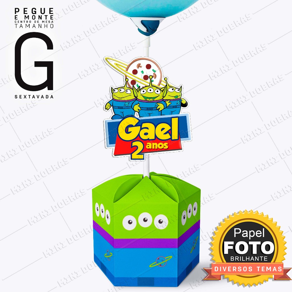 Centro de Mesa TOY STORY ALIEN  - Caixa Sextavada - Tamanho G - Personalizado (PEGUE E MONTE)
