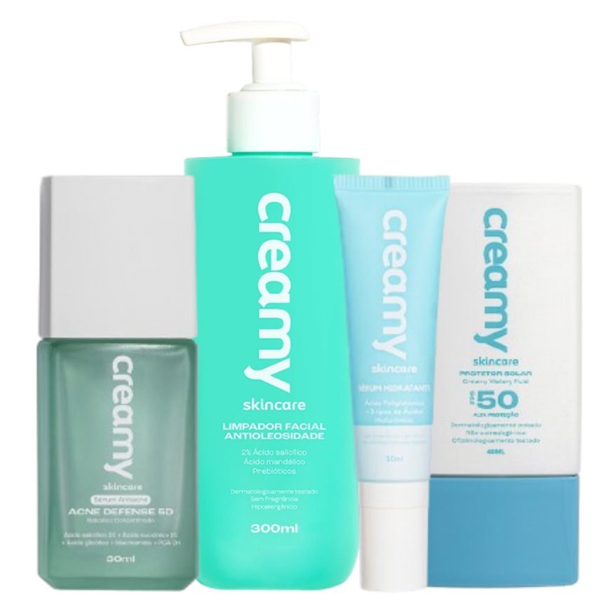 Kit Rotina Básica Antioleosidade - Limpador Antioleosidade + Acne Defense + Sérum Hidratante + Protetor Solar FPS50 em Oferta na Shopee