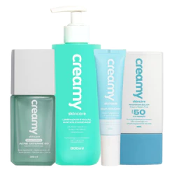 Kit Rotina Básica Antioleosidade - Limpador Antioleosidade + Acne Defense + Sérum Hidratante + Protetor Solar FPS50
