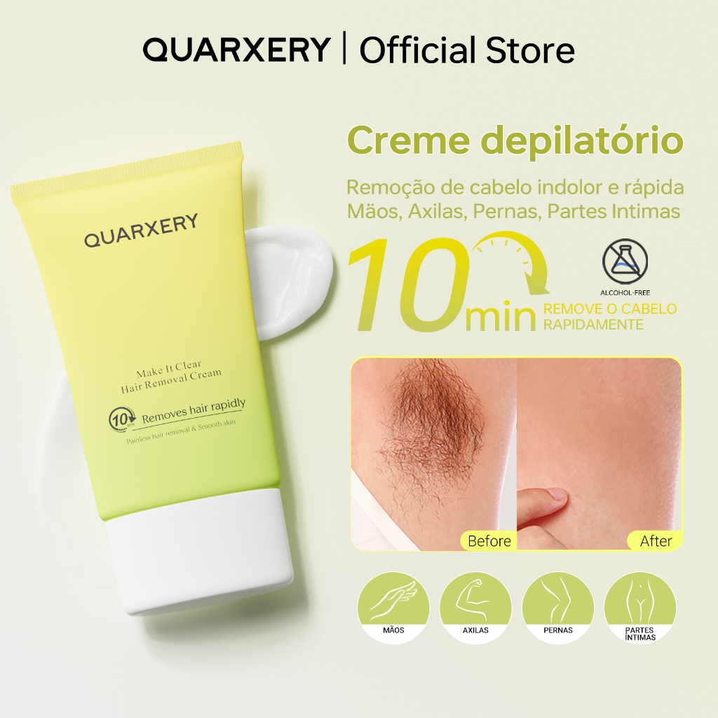 QUARXERY Creme Depilatório Indolor Feminino e Masculino para Zona do Biquíni, Pernas, Corpo, Axilas e Mãos 60g