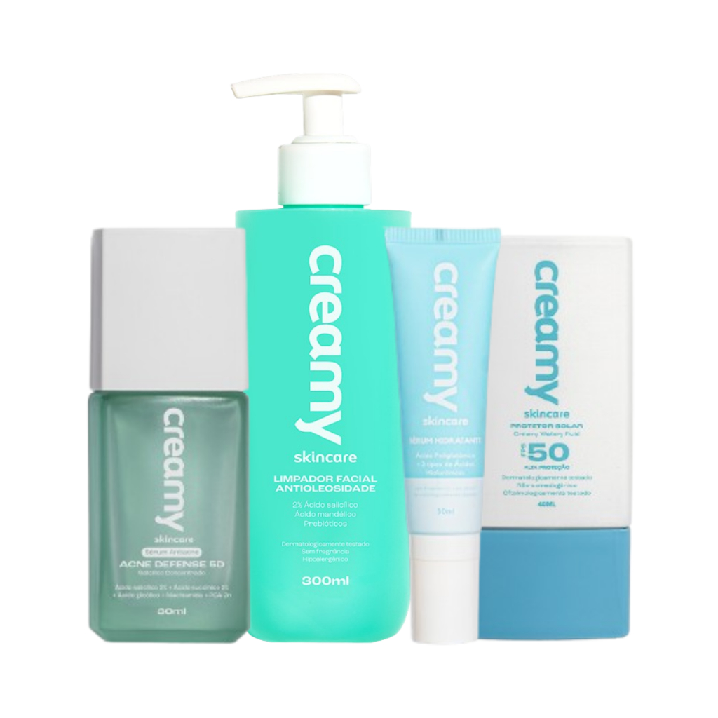 Kit Rotina Básica Antioleosidade - Limpador Antioleosidade + Acne Defense + Sérum Hidratante + Protetor Solar FPS50 em Oferta na Shopee