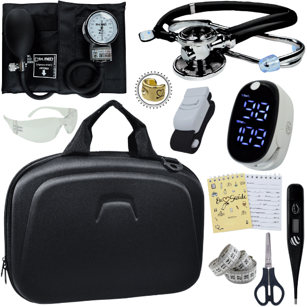 Kit Enfermagem Luxo Maleta Estagio Estetoscopio Oximetro Aparelho De Pressao