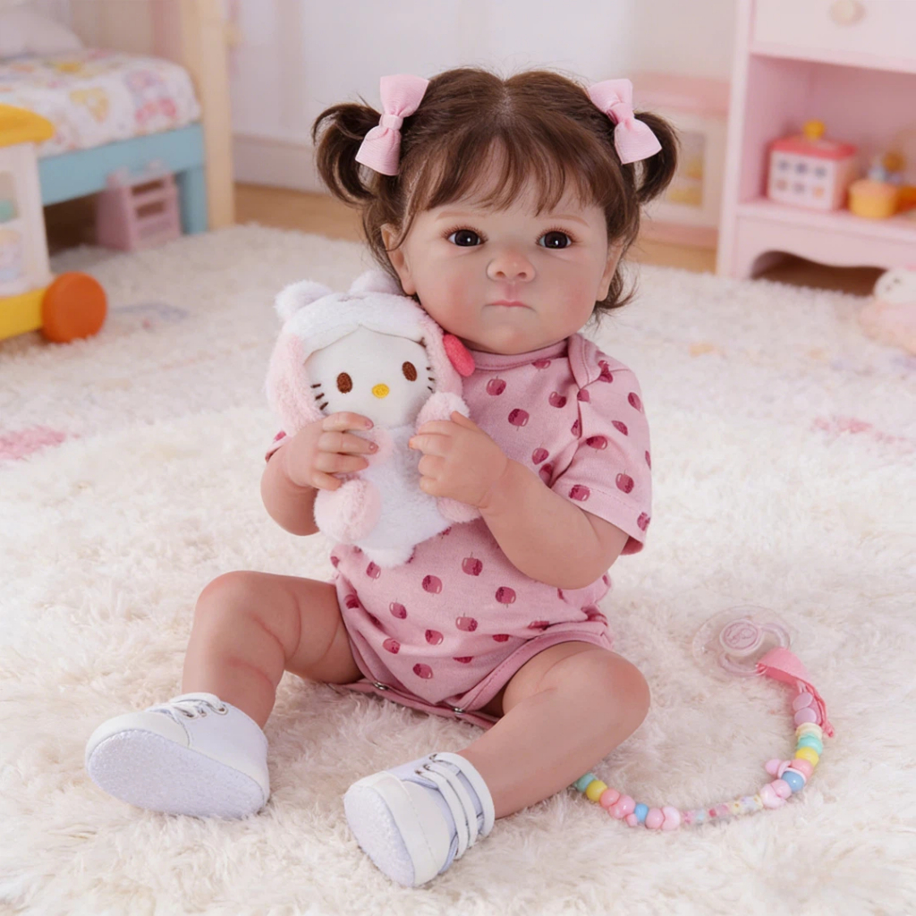 Boneca Bebê Reborn Realista Original de Silicone 48cm Menina Olho Castanho Pode Dar Banho Envio Imediato
