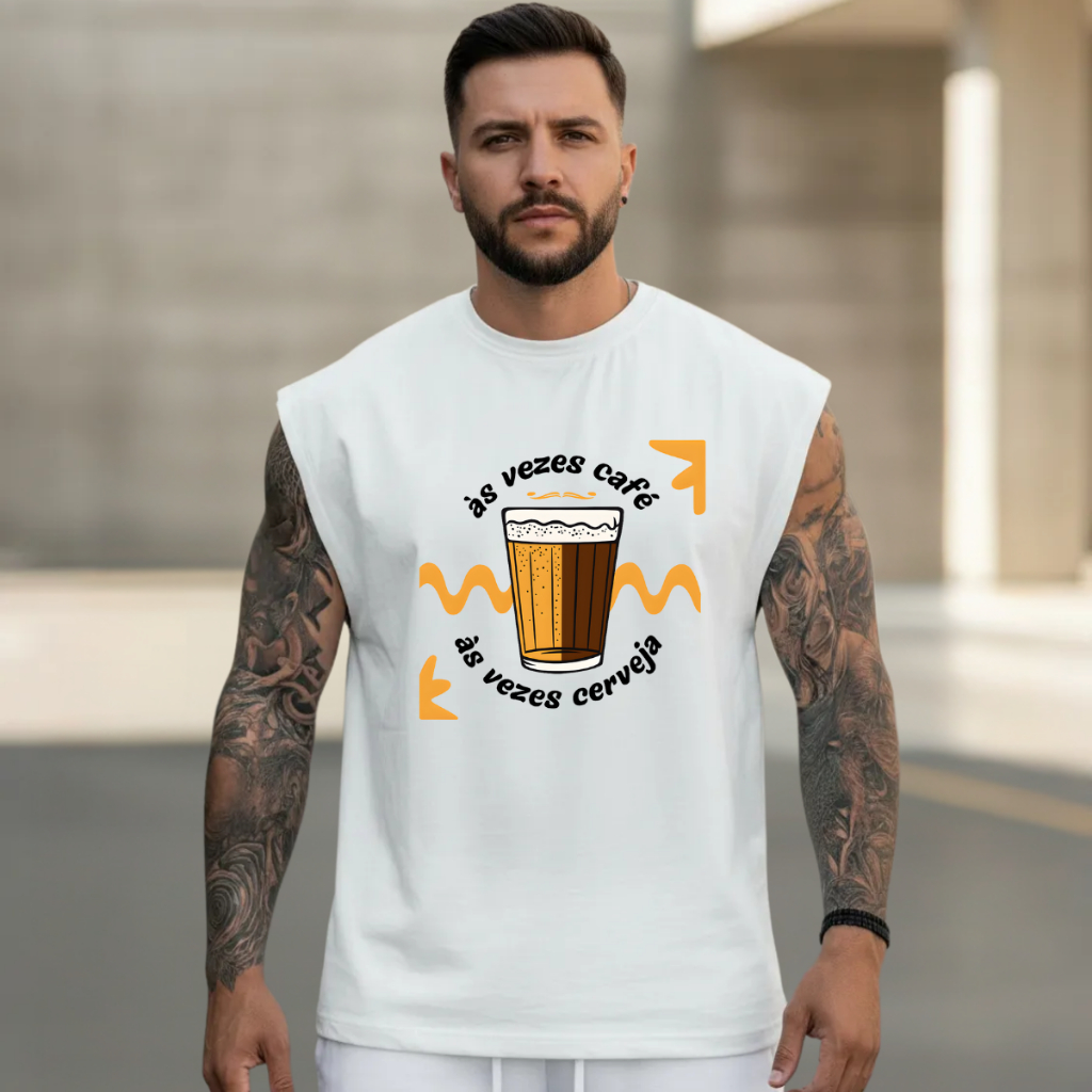 Regata Divertida As Vezes Cerveja As Vezes Café Masculina Oversized