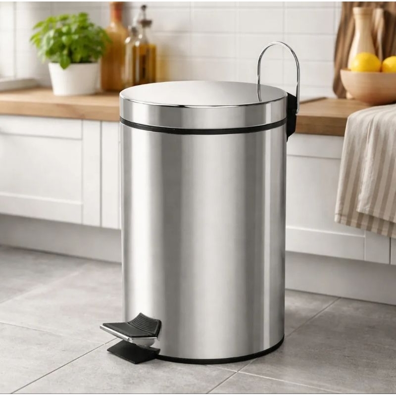 Lixeira Inox 5 Litros Multiuso Redonda com pedal Cozinha Banheiro escritorio