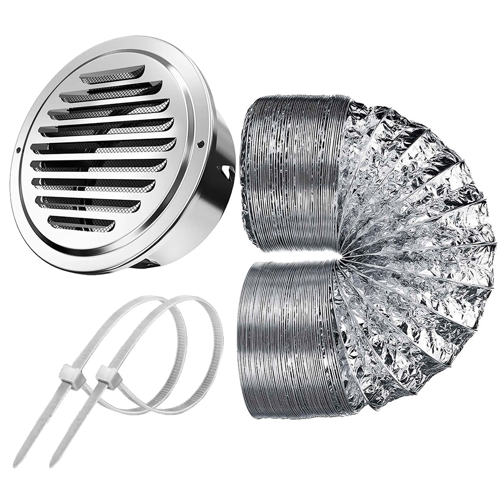 Imagem Veneziana Grade 120mm em Aço Inox com Tubo Duto Para Saída Ar Exaustor Depurador Trailer Motor Home