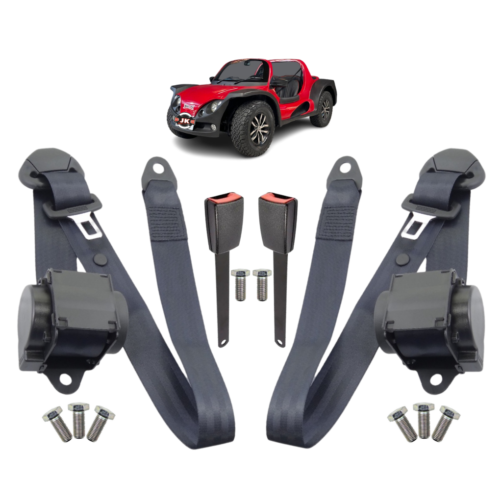 Kit Cinto De Segurança E Fecho Fêmea Trava Bugue Buggy 2 Banco Par 3 pontos Retráti Coml Parafuso