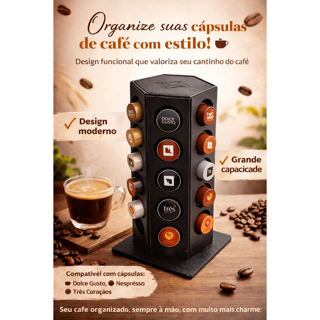 Porta Cápsulas de Café em MDF Cru 3mm -Base Giratória - Dulce Gusto, Três Corações, Nespresso