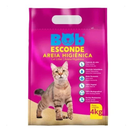 Areia Higiênica 4kg Natural Biodegradável BOB ESCONDE Extrato Mandioca