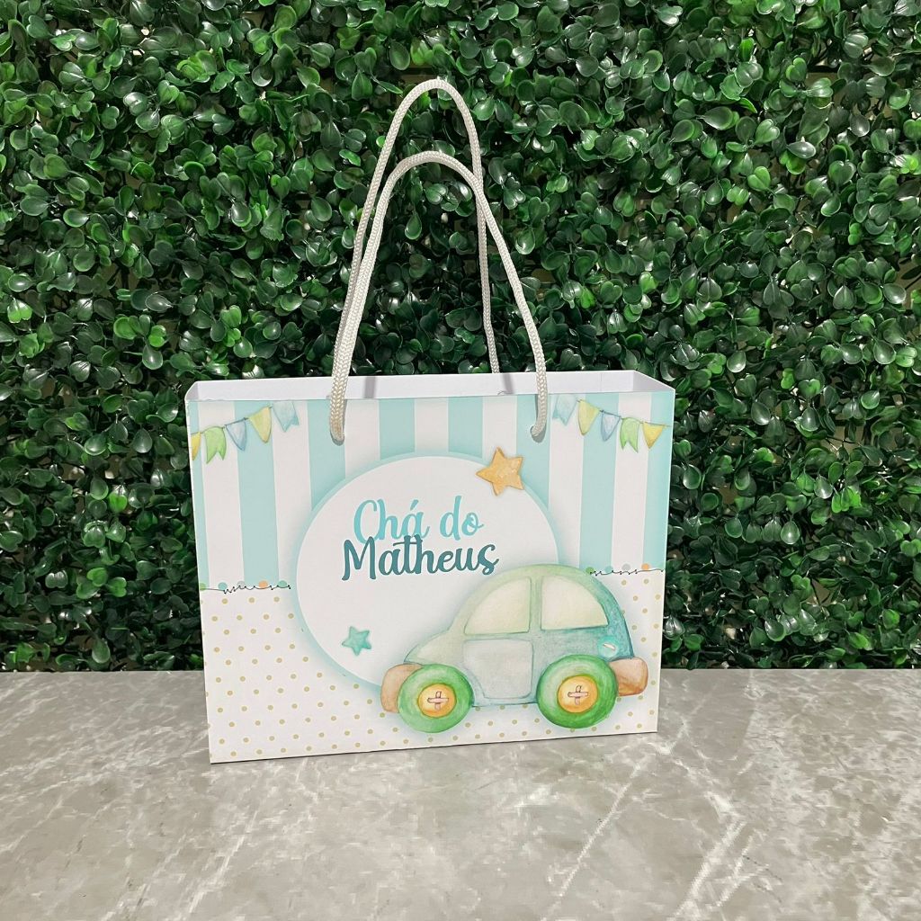 PEGUE E MONTE Sacolinha Personalizada Carrinho Chá de Bebe Nome e Idade Lembrancinha Festa Infantil