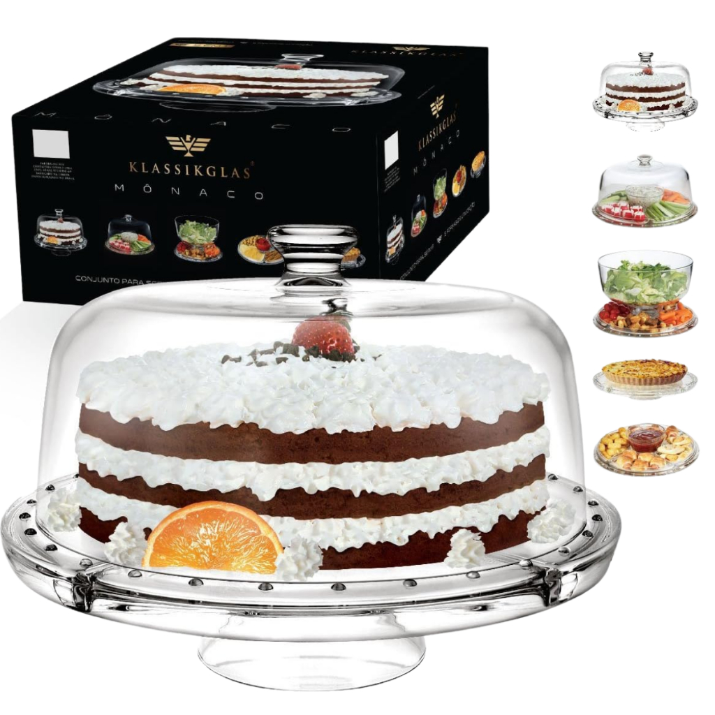 Boleira De Vidro Monaco 5 Em 1 Luxo Premium Com Pé Boleira Petisqueira Saladeira Casa Decoração