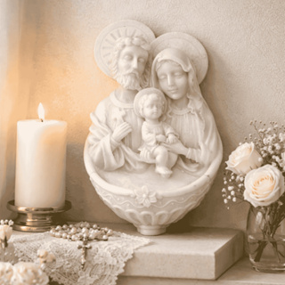 Pia Água Benta Sagrada Família Auréola Parede Resina 17cm Decoração em Oferta na Shopee