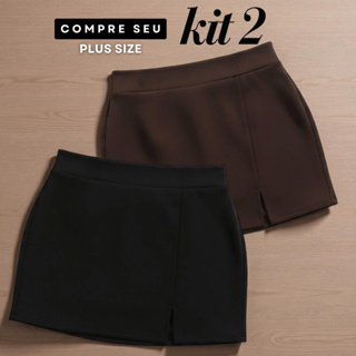 Kit 2 Short Saia Plus Size Cintura Alta Curto Tendência Verão em Oferta na Shopee