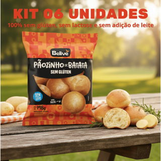 Kit 6 Pão de Batata Belive Sem Leite Sem Glúten 198g cada em Oferta na Shopee