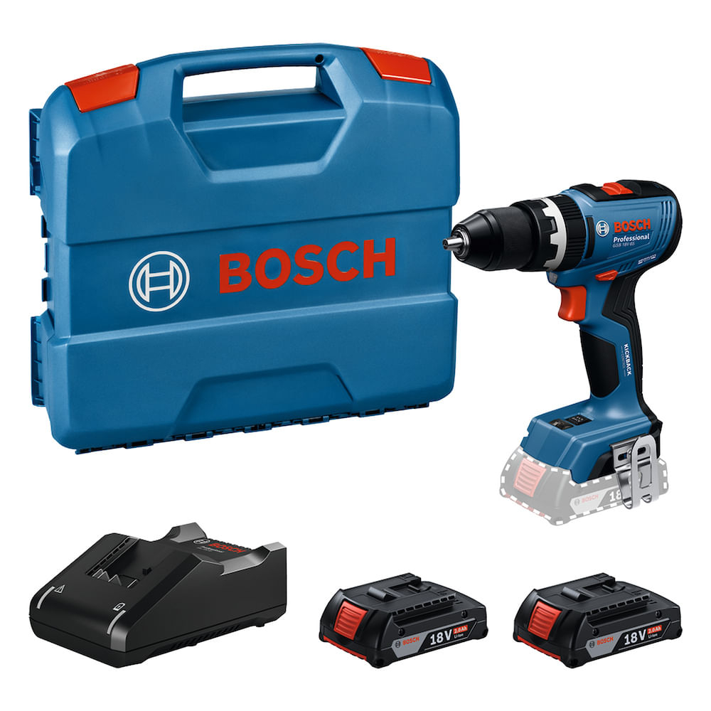 Furadeira Parafusadeira de Impacto 1/2 Bosch GSB 18V-65 18V 2 Baterias + Carregador
