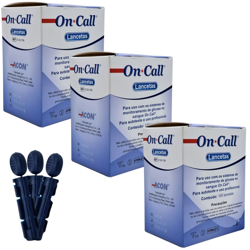 Kit 3 Lancetas On Call 26G MedLevensohn On Call Plus Punção Confortável Glicemia