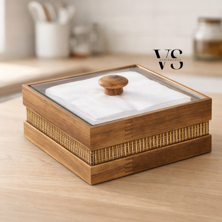 Porta Guardanapo Madeira Rústico 16x16x7cm Tampa Vidro Quadrado Mesa Cozinha Decoração em Oferta na Shopee