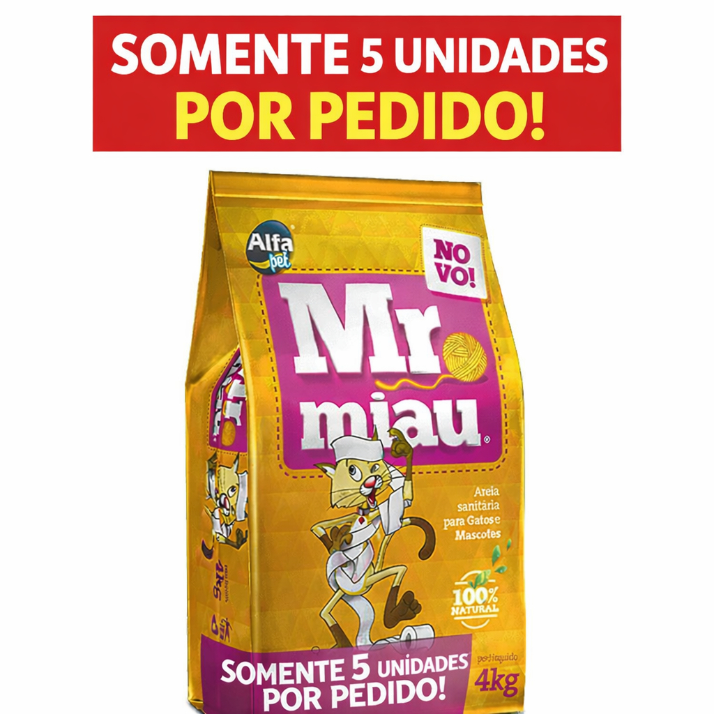 Kit 5un Areia Sanitária Higiênica Gatos Anti Odor Mr. Miau 20kg (LIMITE ENVIO 1 FARDO POR PEDIDO) em Oferta na Shopee