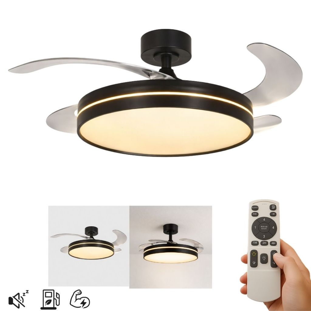 Ventilador De Teto Retrátil Led 96w Com Luz 3 Cores E Controle Remoto, 6 Velocidades, Silencioso, Moderno, Sala, Quarto