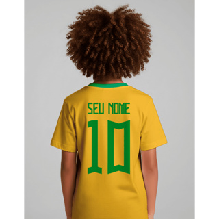 Camiseta de Criança e adulto do Brasil Com seu Nome personalizado Atrás Copa do mundo Roupa Infantil em Oferta na Shopee