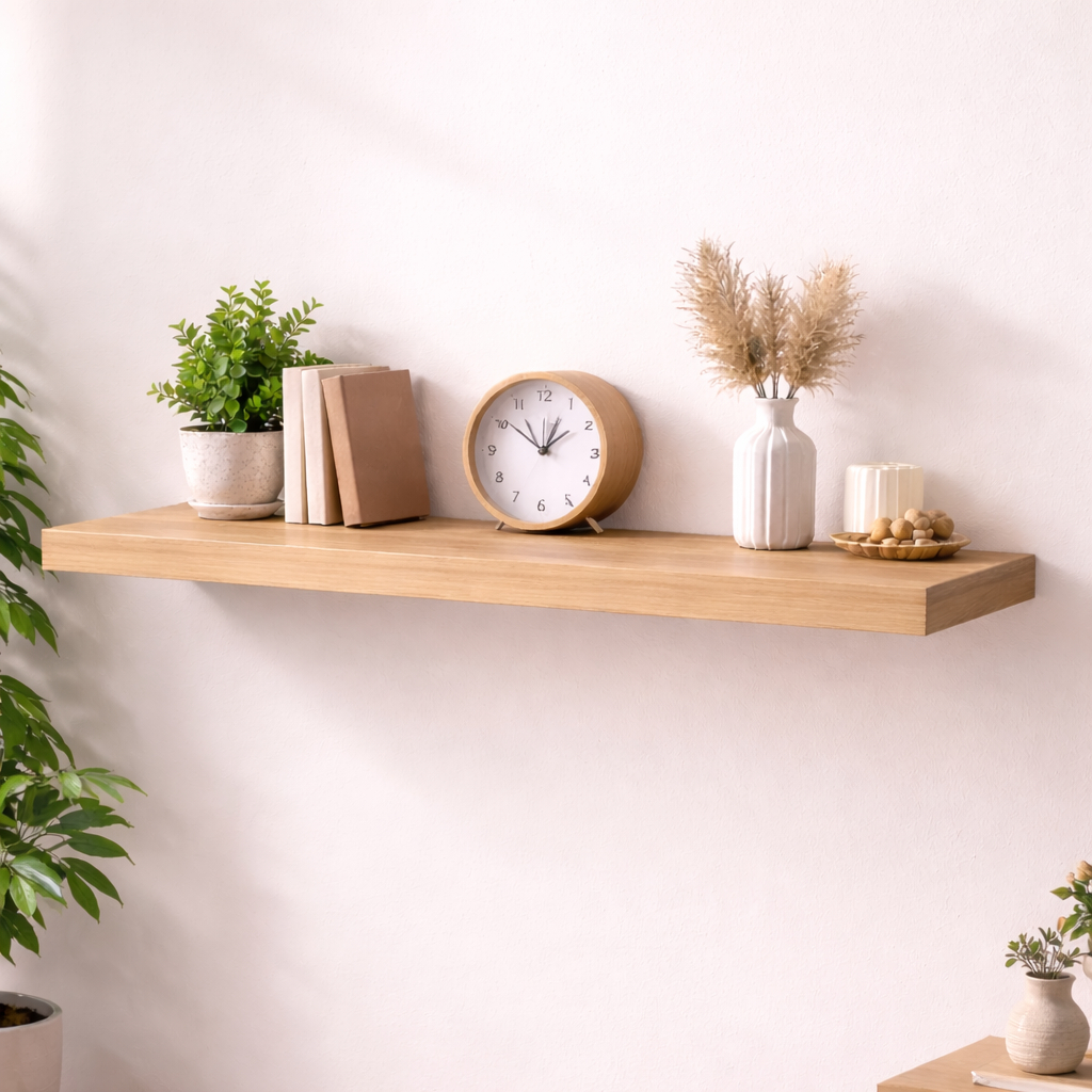 Prateleira maciça com suporte invisivel suspensa