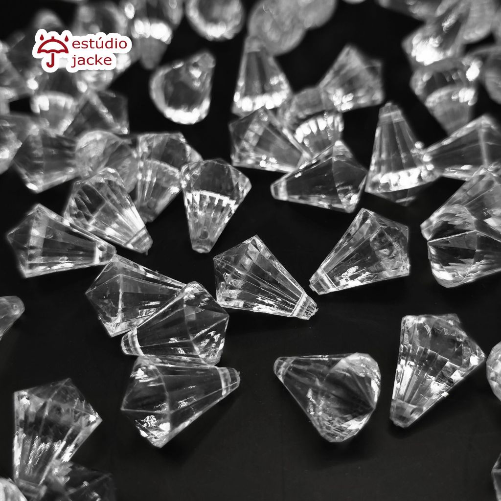 Ponteira Pião Sextavado 11x16mm (1.1cm x 1.6cm) em Acrílico – Cristal Transparente | Kit com 50 a 250 Unidades