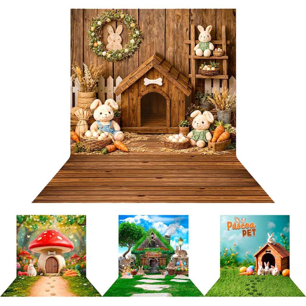 Fundo Fotográfico Páscoa Pet Shop Coelhinho Em Tecido Sublimado 1,2 x 1,7 Mt