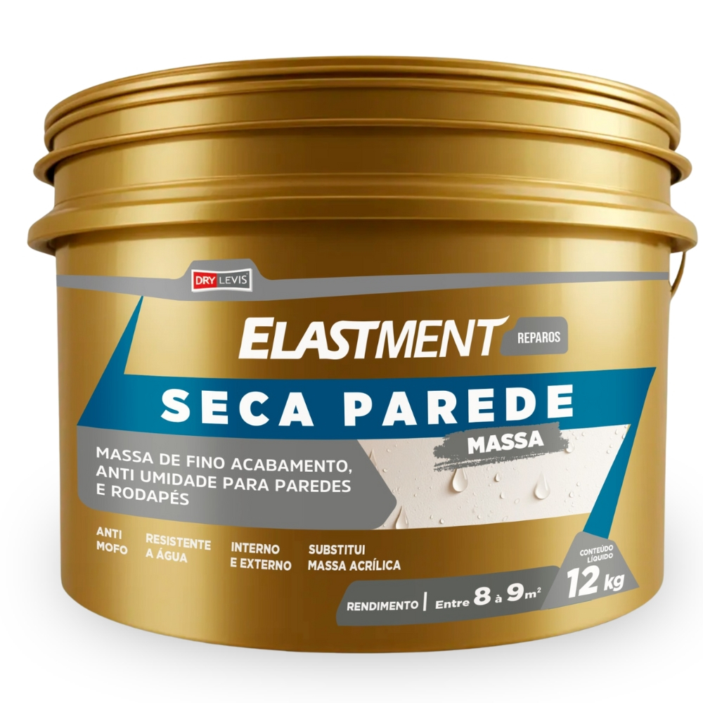 Massa Fina Para Parede e Rodapé Seca Parede Anti Umidade e Mofo 12Kg Branco - Elastment