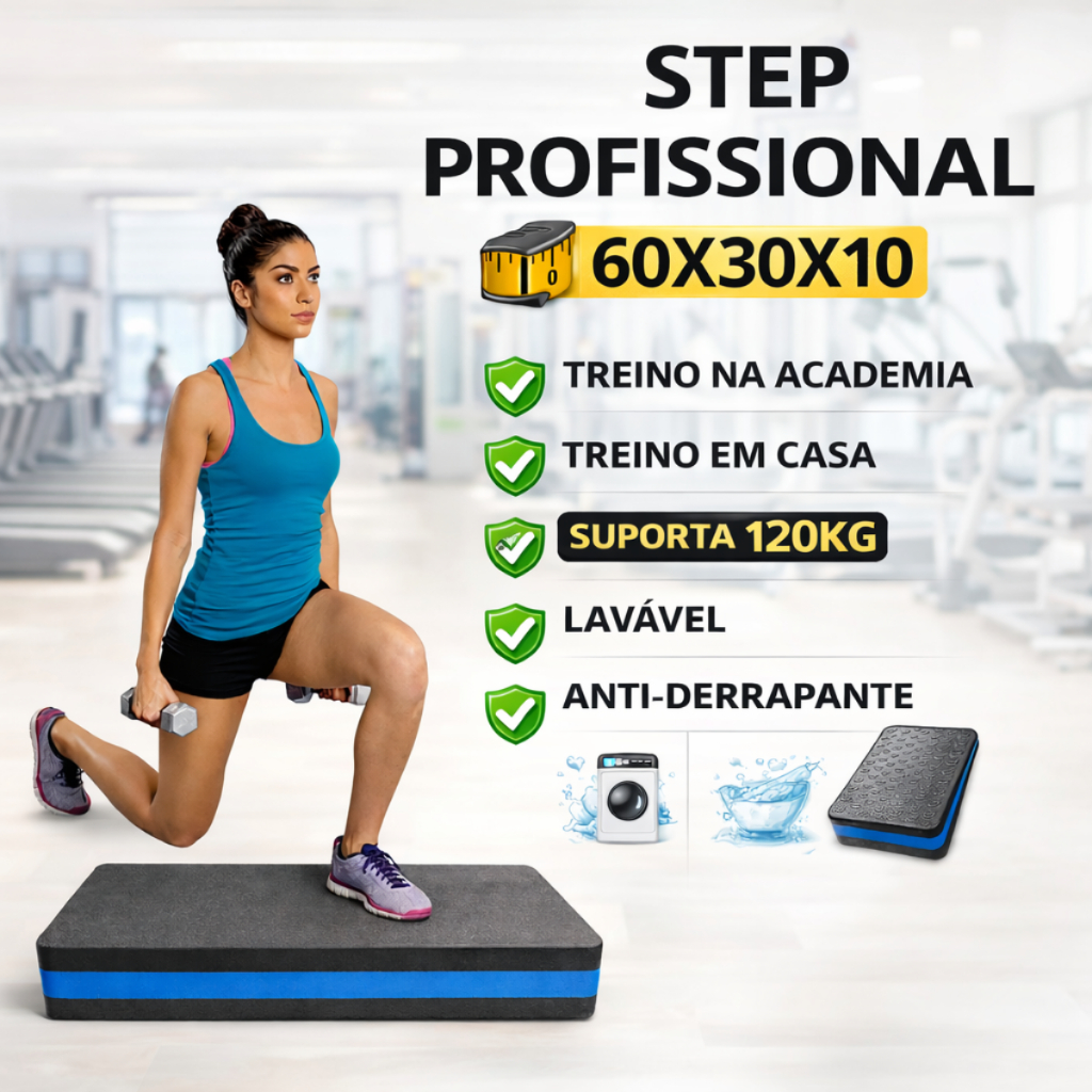 Imagem Step em Eva 60x30x10cm de alta qualidade academia Fitness Impacto Ioga Pilates Cross Treino em casa em MDF
