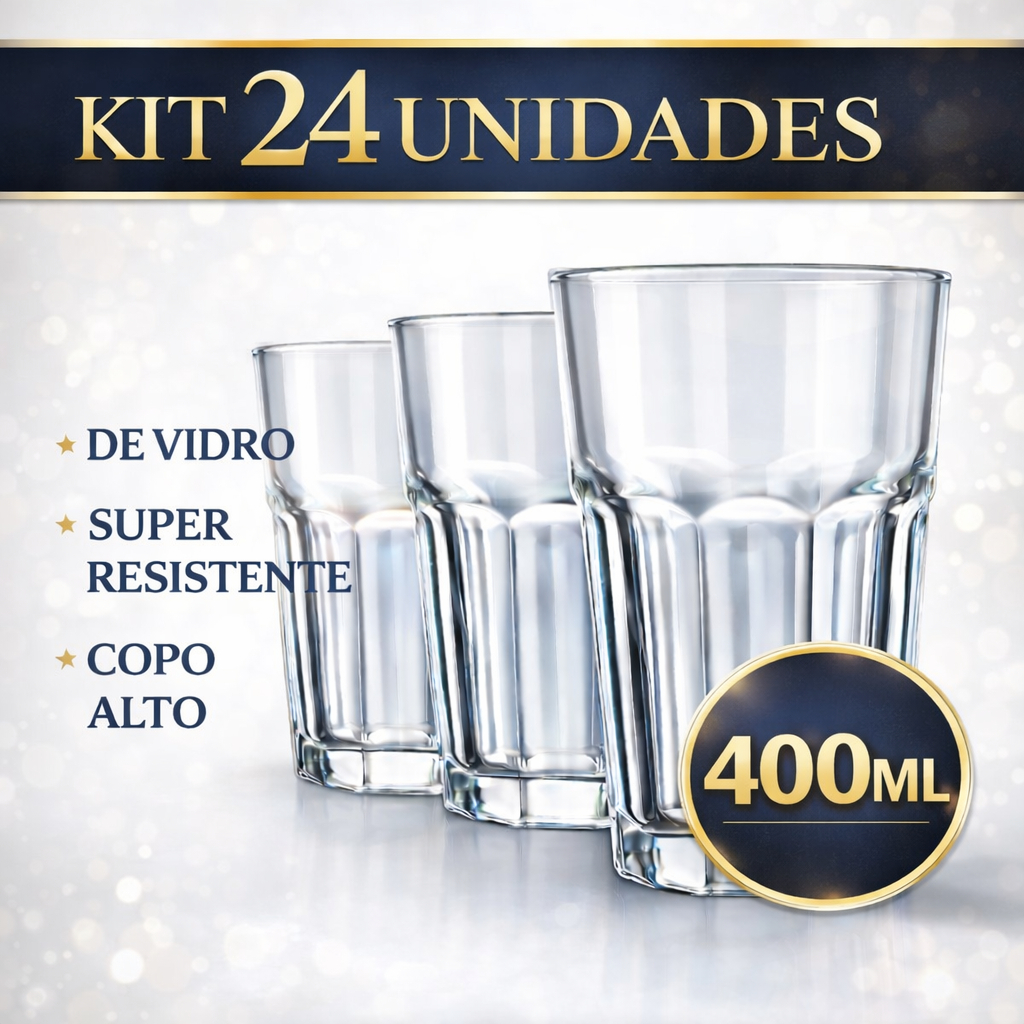 Copo de Vidro 400ml Super Resistente Copo Alto Premium em Oferta na Shopee